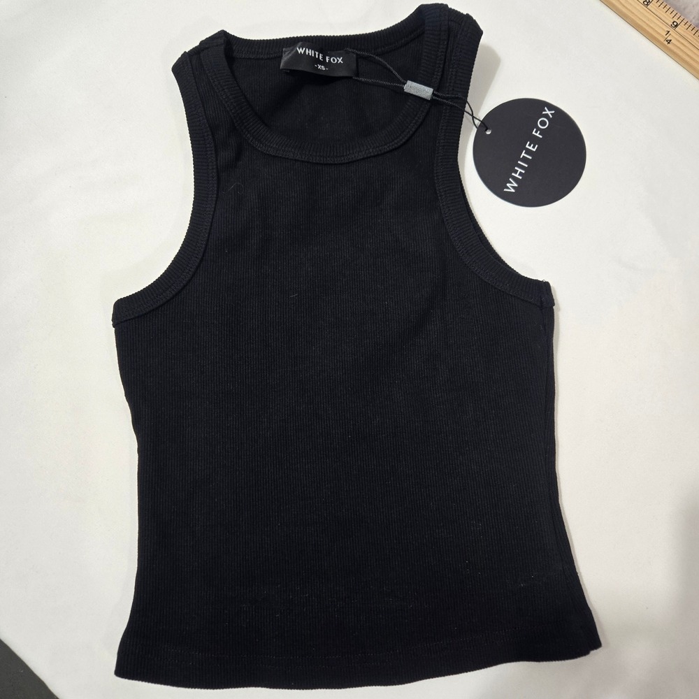 White Fox‎ On The Go Ribbed Tank Top Black XS Fitted Racerback
